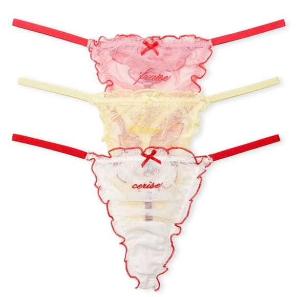 Victoria's secret dream Angel's 3 pack embroidery french fruit v-string panties - Picture 1 of 13